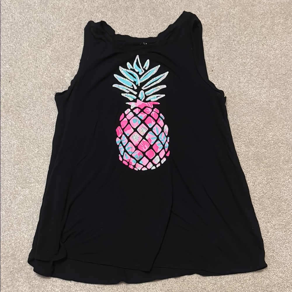 Justice Black and Pink Tank Top with Pineapple Design